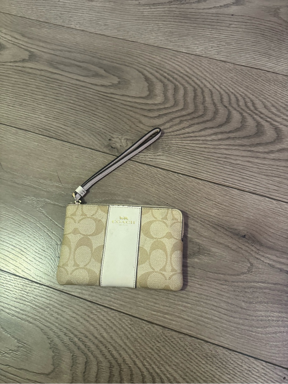 Coach Signature Canvas Wristlet in Khaki/Chalk Wallet Small